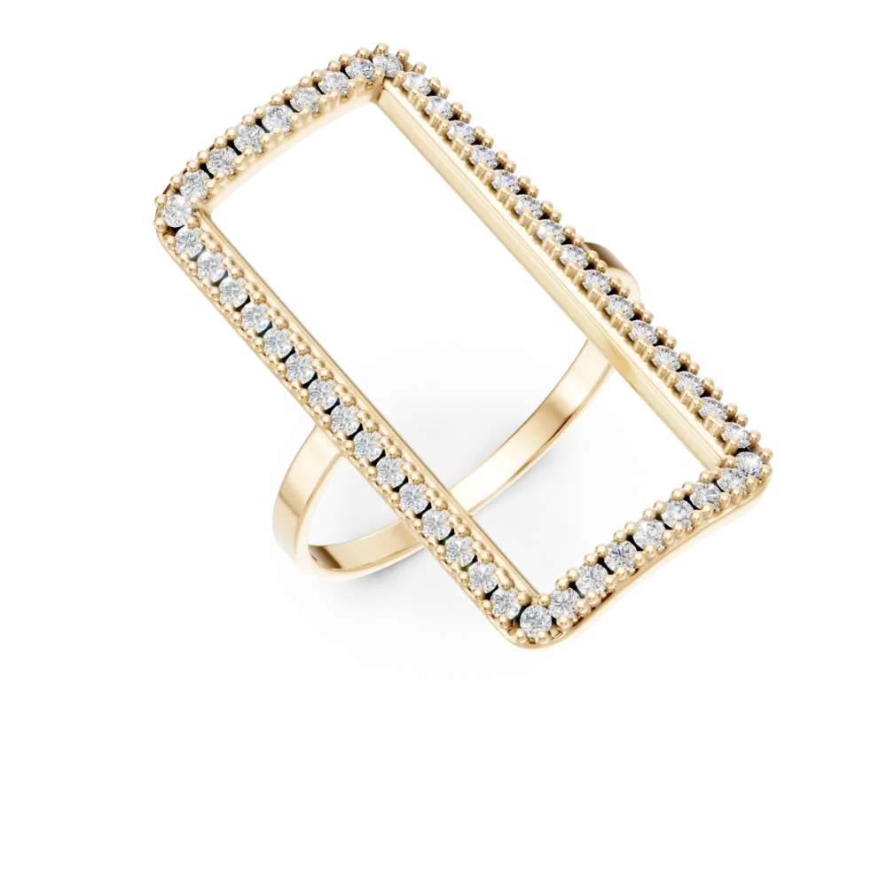 Inel geometric din aur galben cu zirconii