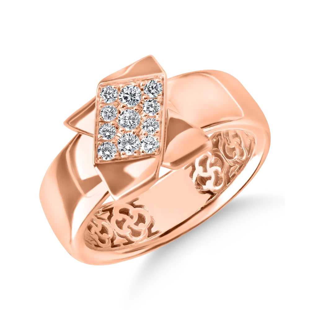 Inel geometric din aur roz cu diamante de 0.2ct