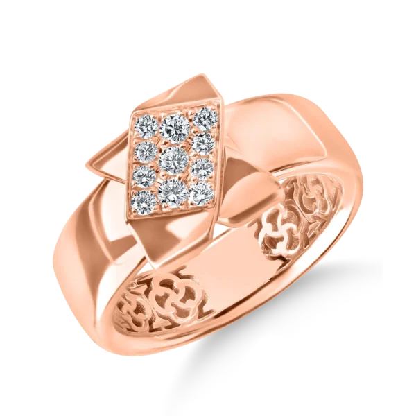 Inel geometric din aur roz cu diamante de 0.2ct