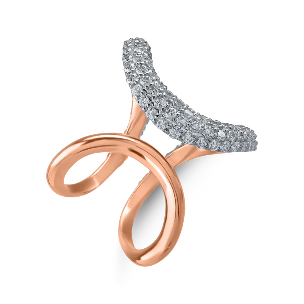 Inel geometric din aur roz cu diamante de 1.45ct