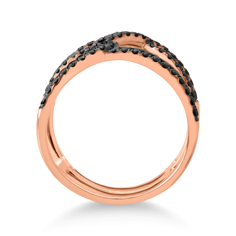 Inel geometric din aur roz cu diamante negre microsetting de 0.7ct - imagine 2