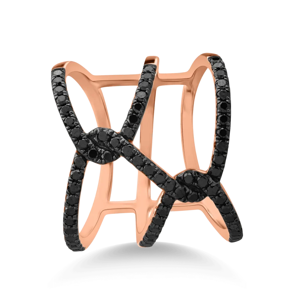 Inel geometric din aur roz cu diamante negre microsetting de 0.7ct - imagine 3