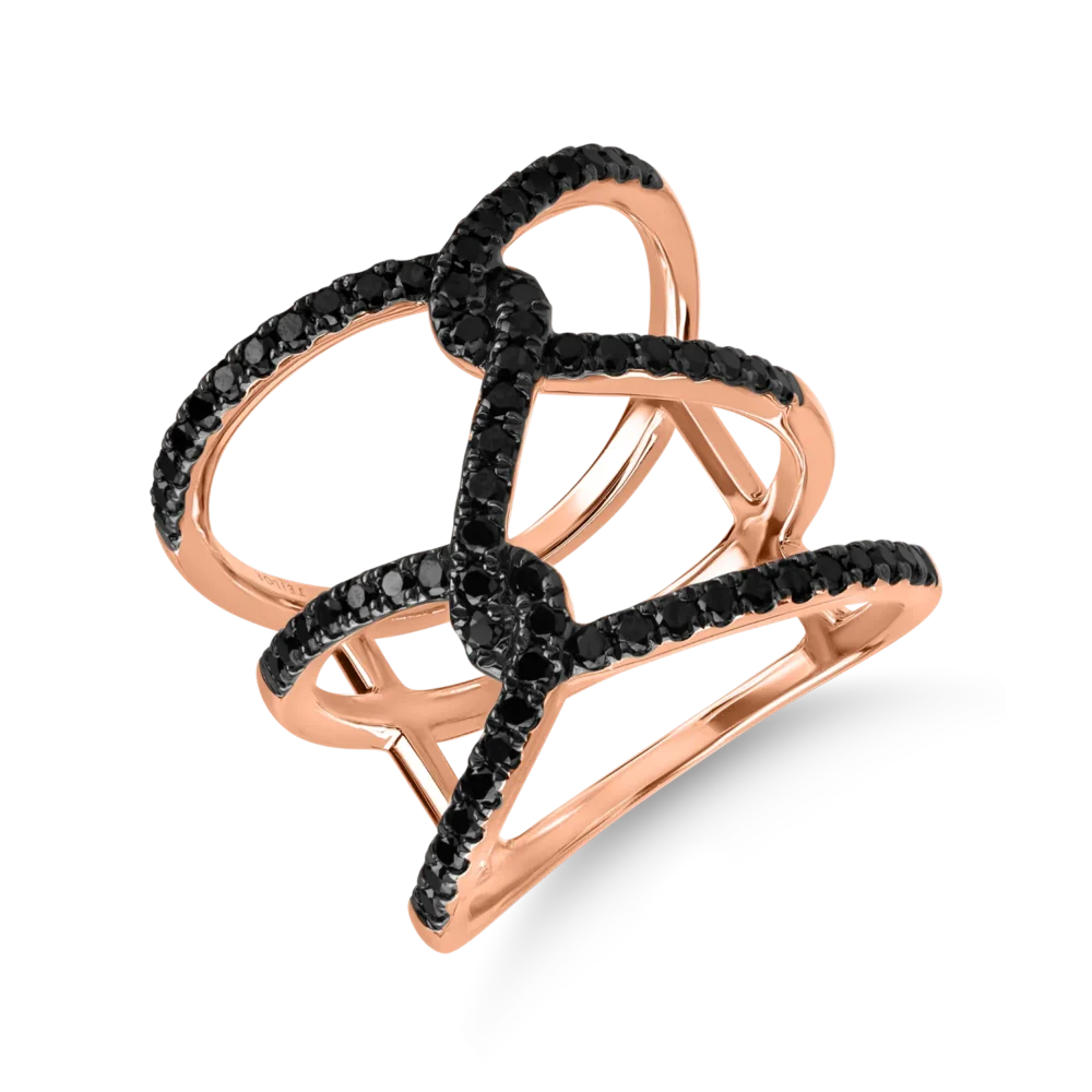 Inel geometric din aur roz cu diamante negre microsetting de 0.7ct - imagine 5
