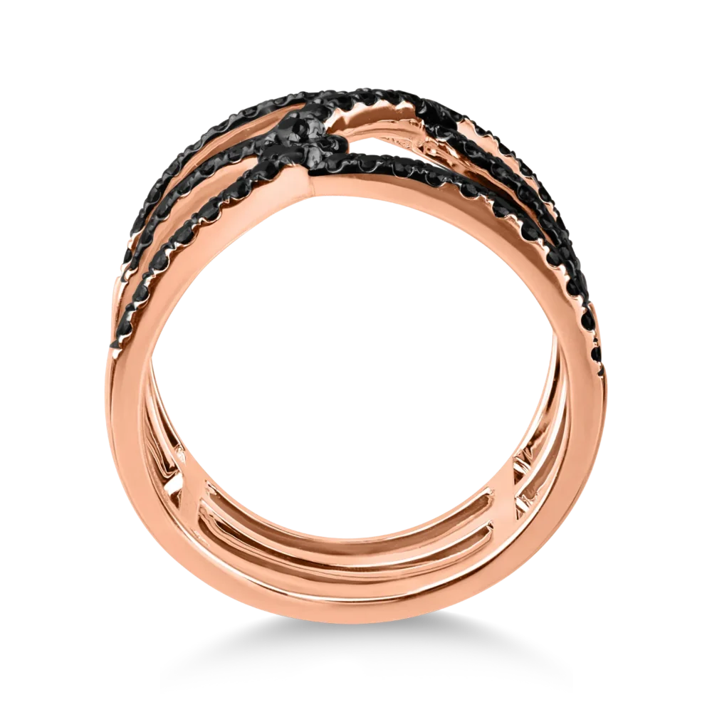 Inel geometric din aur roz cu diamante negre microsetting de 0.7ct - imagine 6
