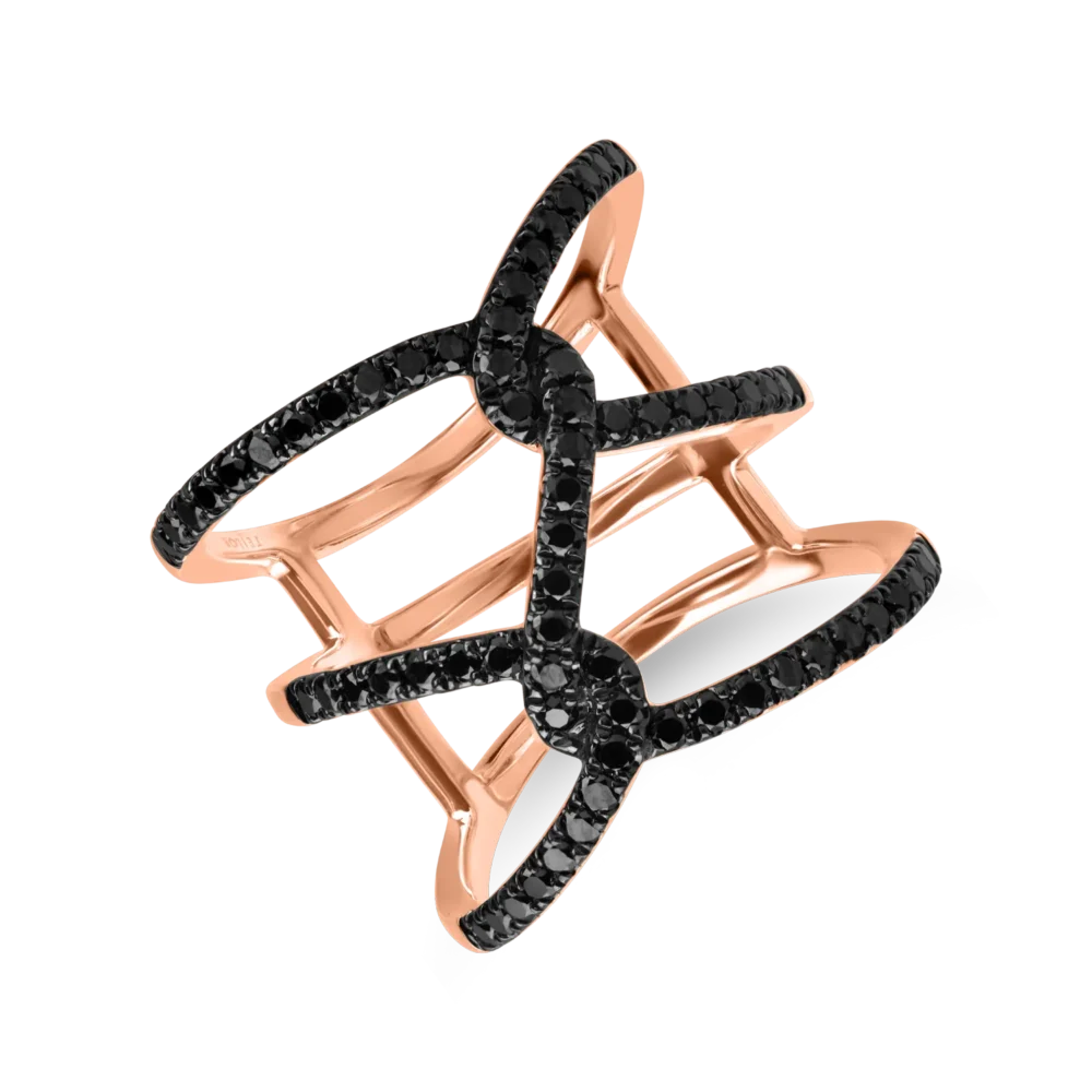 Inel geometric din aur roz cu diamante negre microsetting de 0.7ct - imagine 7
