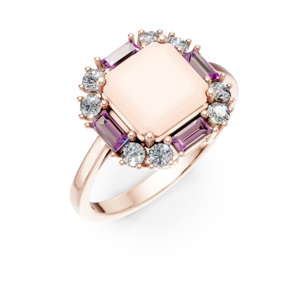 Inel geometric din aur roz cu pietre pretioase si semipretioase de 2.8ct