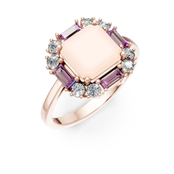 Inel geometric din aur roz cu pietre pretioase si semipretioase de 2.8ct