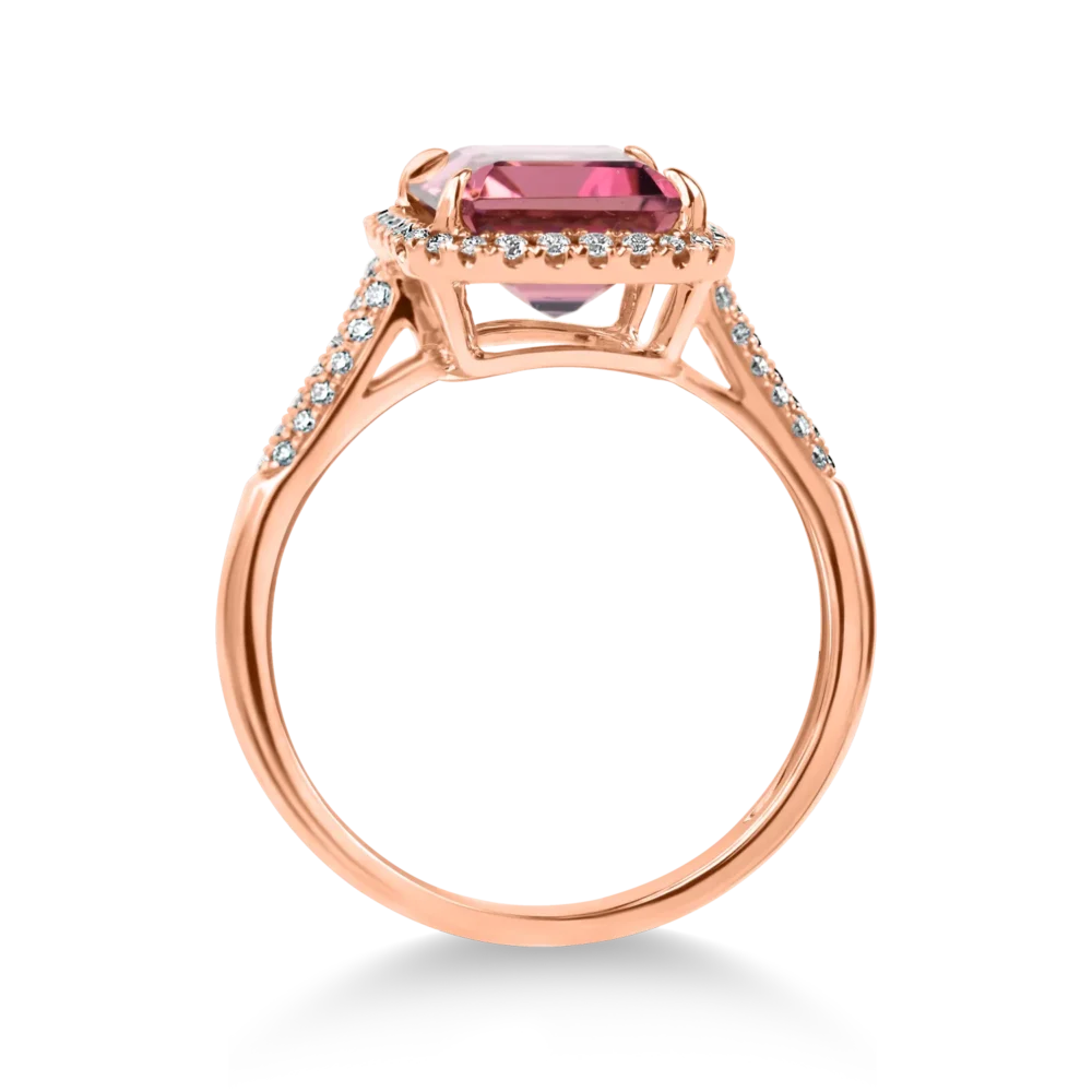 Inel geometric din aur roz cu turmalina roz octogonala de 3.1ct si diamante de 0.2ct - imagine 2