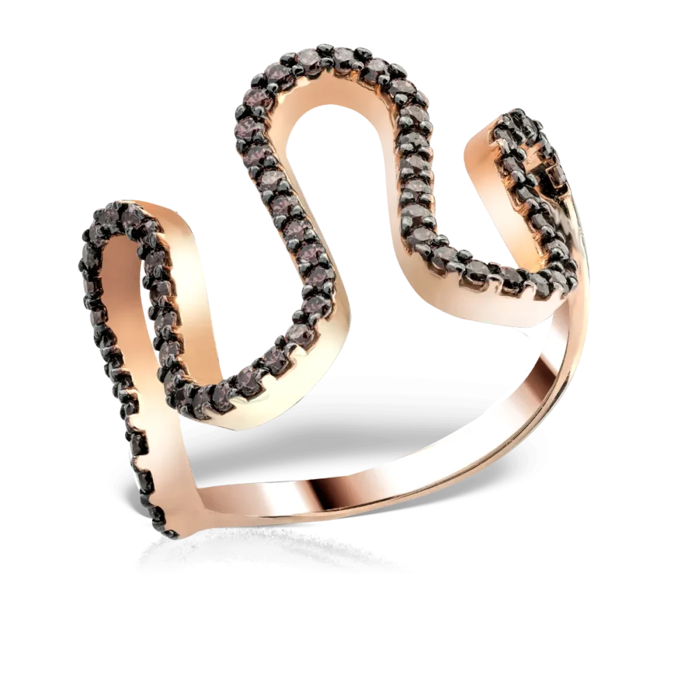 Inel geometric din aur roz cu zirconia microsetting