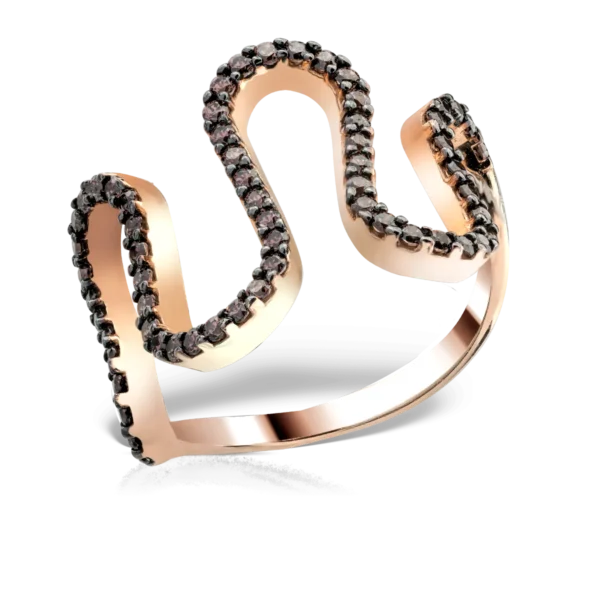 Inel geometric din aur roz cu zirconia microsetting