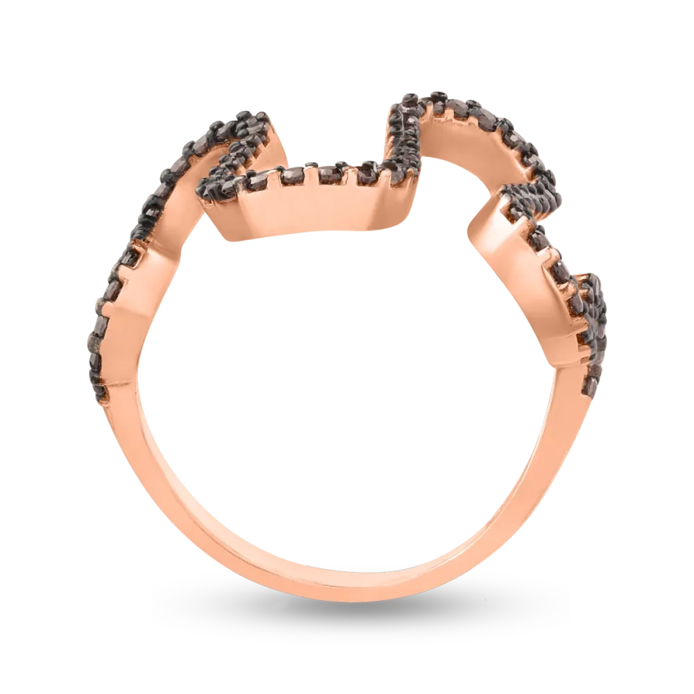 Inel geometric din aur roz cu zirconia microsetting - imagine 2