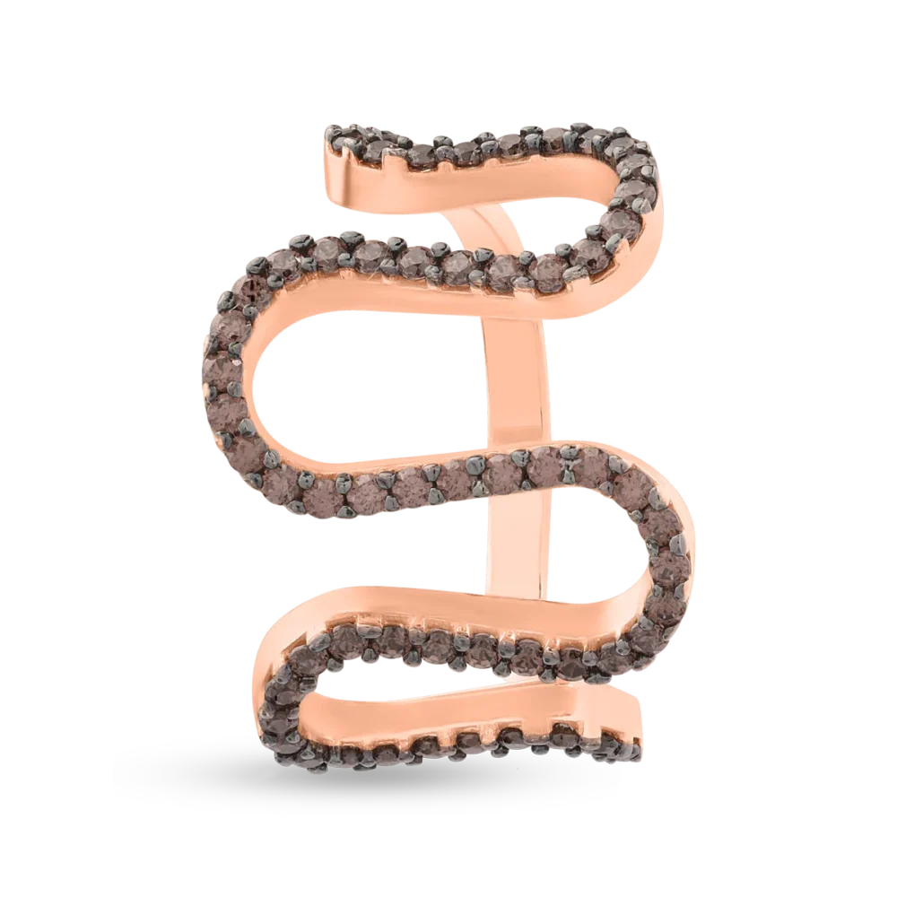 Inel geometric din aur roz cu zirconia microsetting - imagine 3