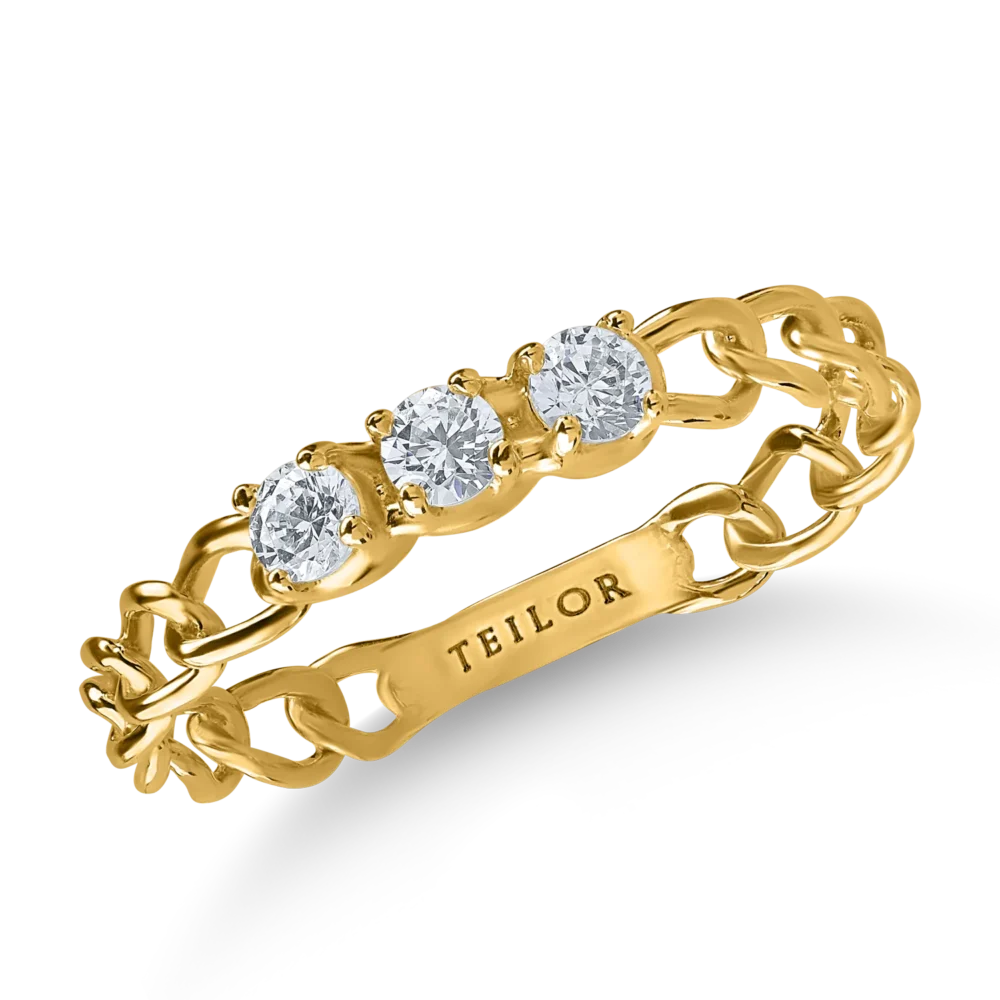 Inel impletit din aur galben cu zirconii