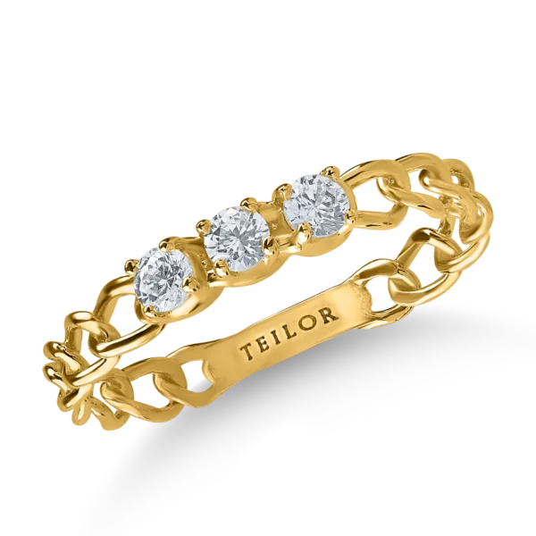 Inel impletit din aur galben cu zirconii