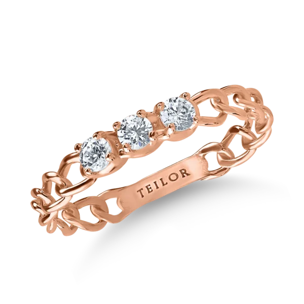 Inel impletit din aur roz cu zirconii