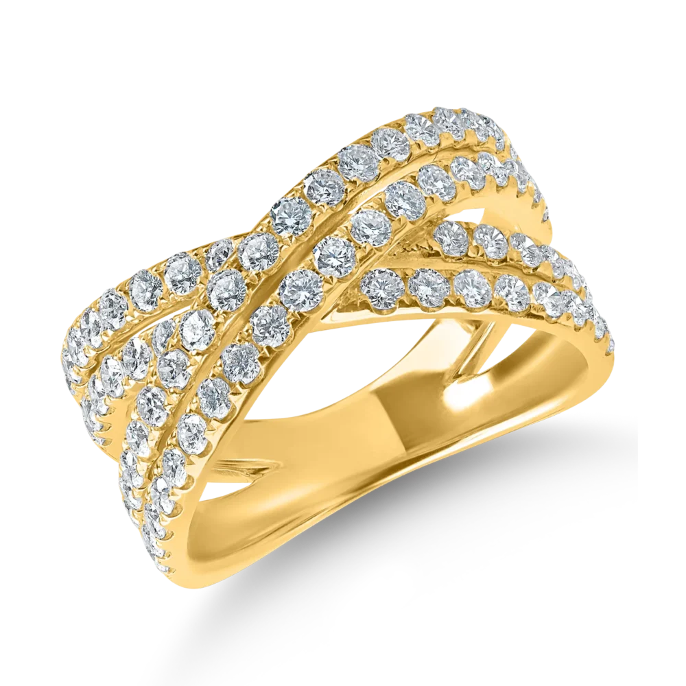 Inel in X din aur galben cu diamante de 1.2ct