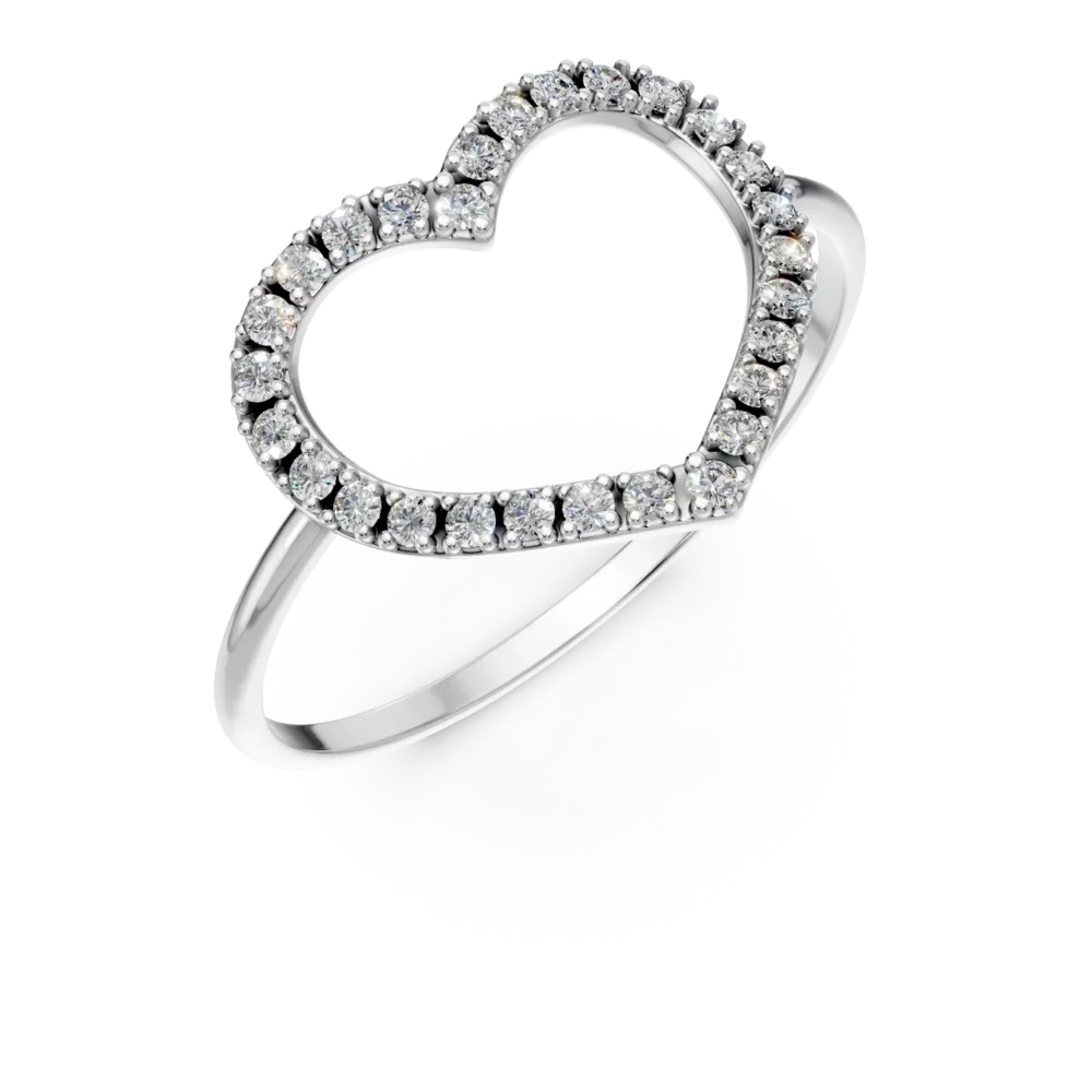 Inel inima din aur alb cu zirconii