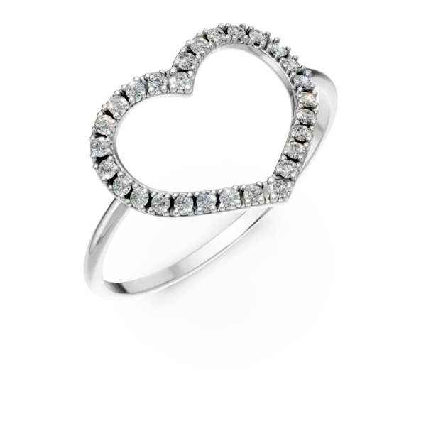 Inel inima din aur alb cu zirconii