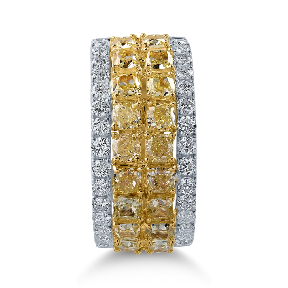 Inel microsetting din aur alb-galben cu diamante galbene cushion si diamante incolore de 3.2ct - imagine 2