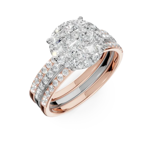 Inel din aur alb-roz cu diamante princess si rotunde de 1.12ct