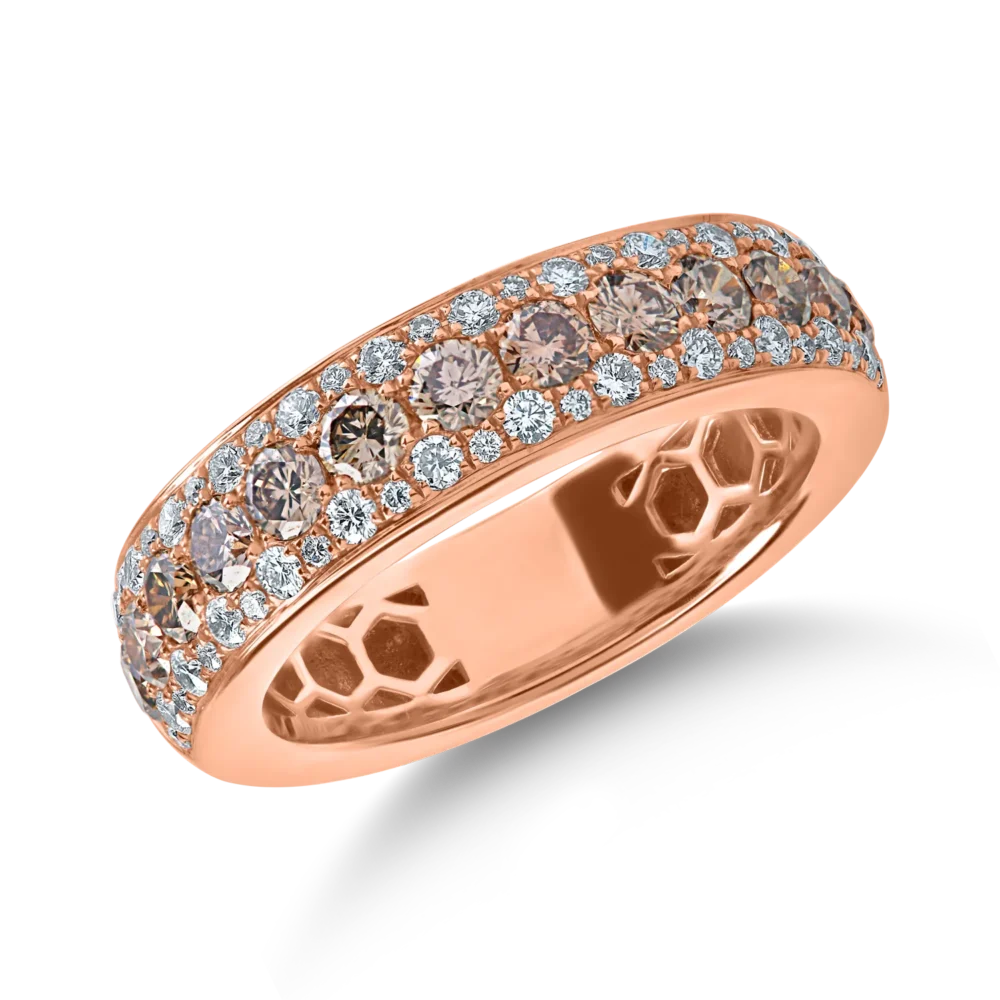 Inel microsetting din aur roz cu diamante maro de 0.9ct si diamante incolore de 0.3ct