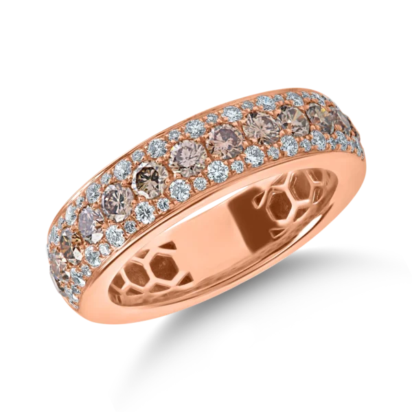 Inel microsetting din aur roz cu diamante maro de 0.9ct si diamante incolore de 0.3ct