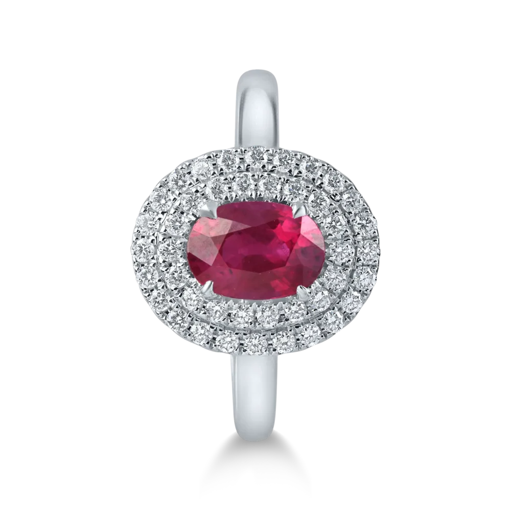 Inel oval din aur alb cu un rubin oval de 1ct si diamante de 0.2ct - imagine 2