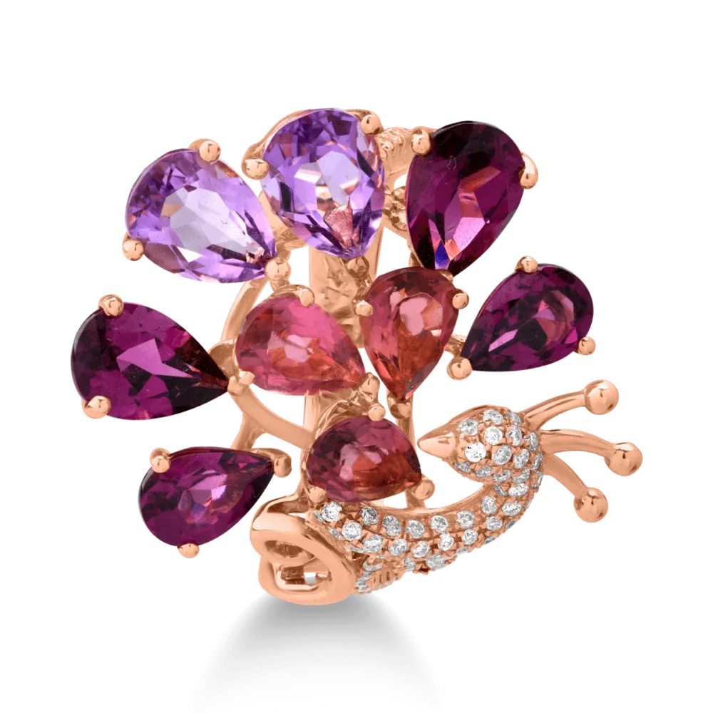 Inel paun din aur roz cu pietre pretioase si semipretioase de 5.78ct - imagine 3