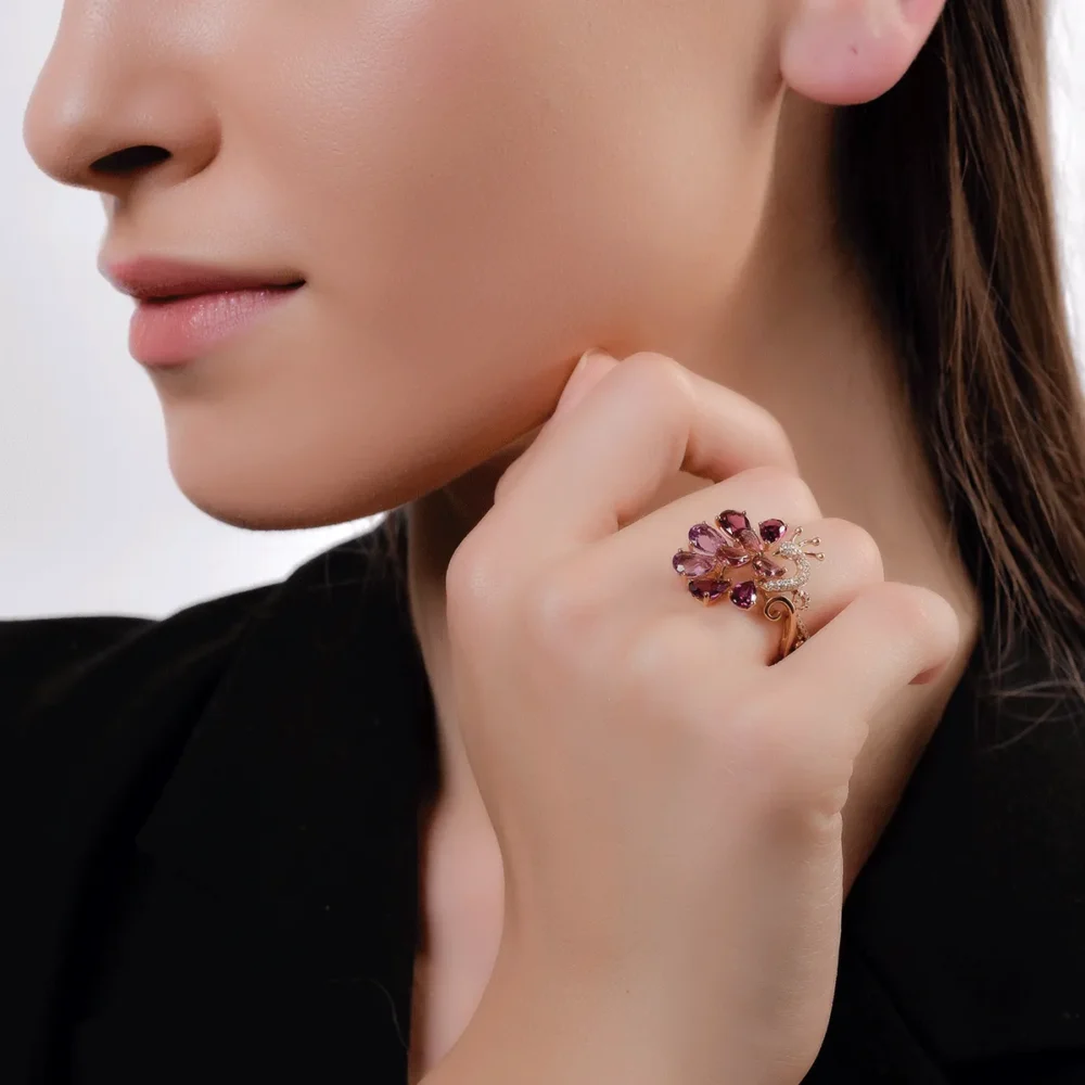 Inel paun din aur roz cu pietre pretioase si semipretioase de 5.78ct - imagine 4