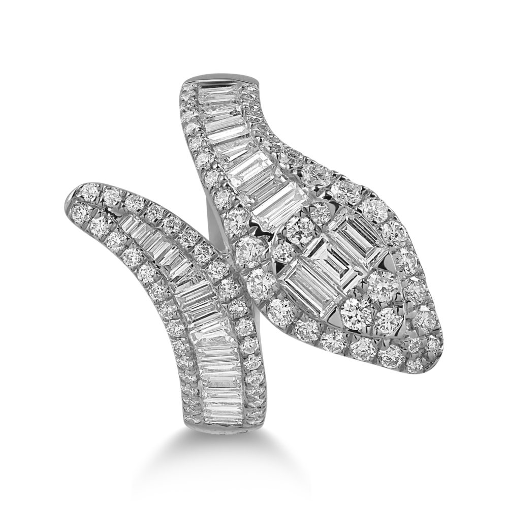 Inel sarpe din aur alb cu diamante baguette si rotunde de 1.4ct - imagine 2