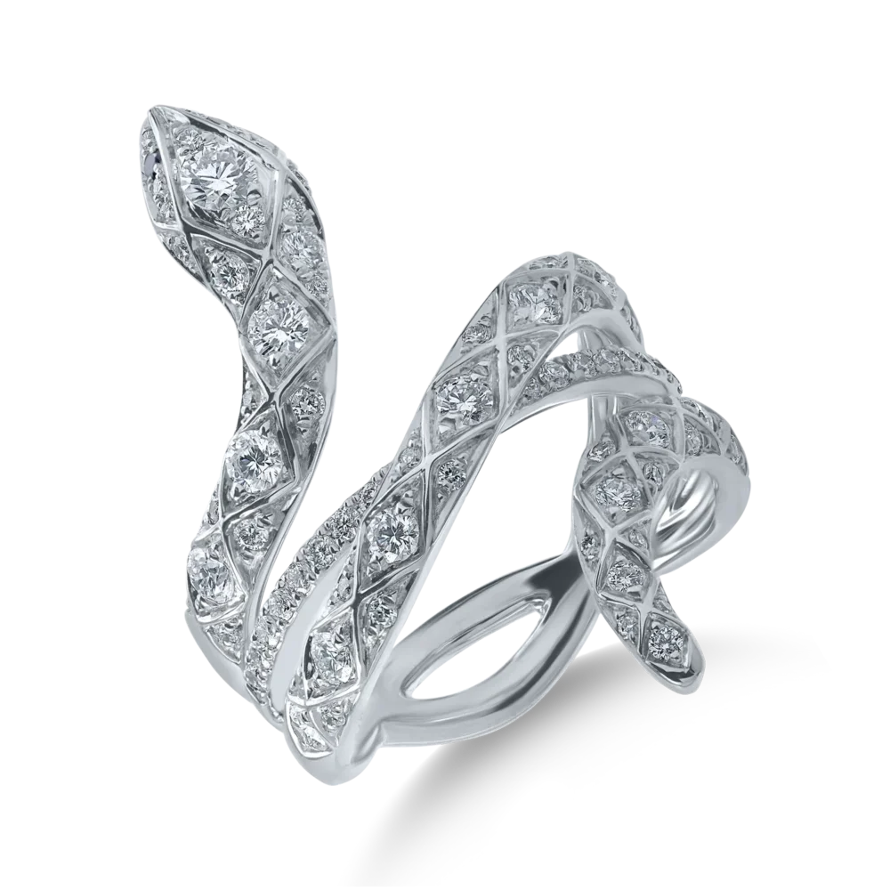 Inel sarpe din aur alb cu diamante transparente si negre de 1.06ct