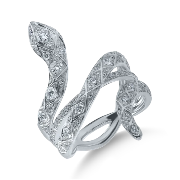 Inel sarpe din aur alb cu diamante transparente si negre de 1.06ct