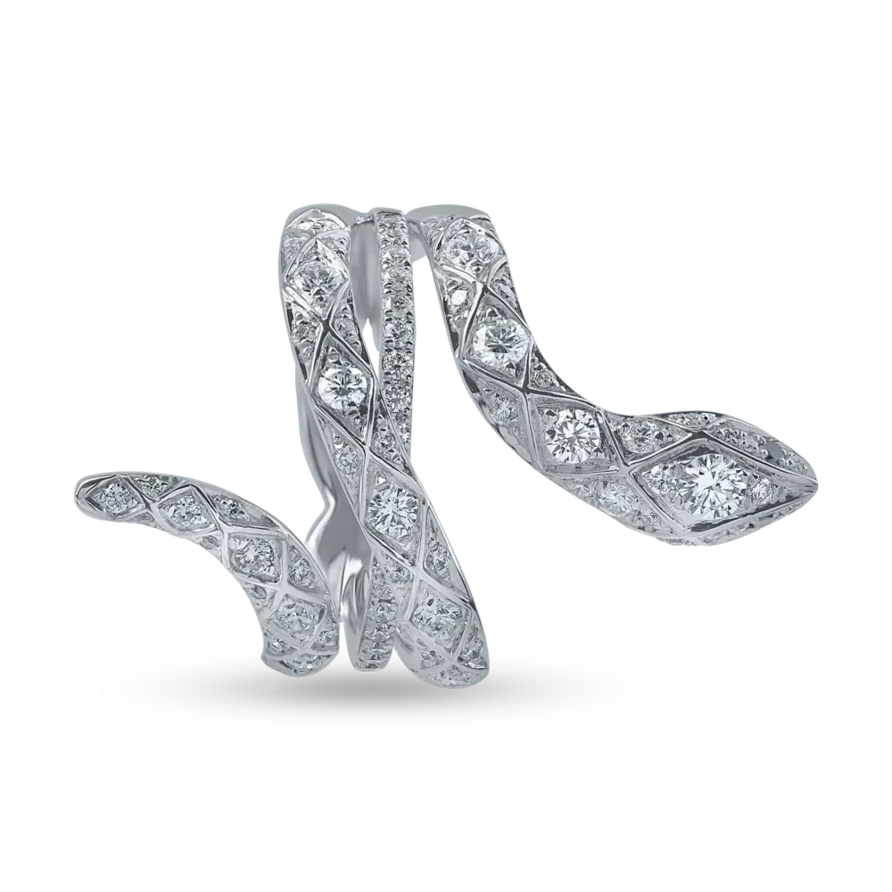 Inel sarpe din aur alb cu diamante transparente si negre de 1.06ct - imagine 2