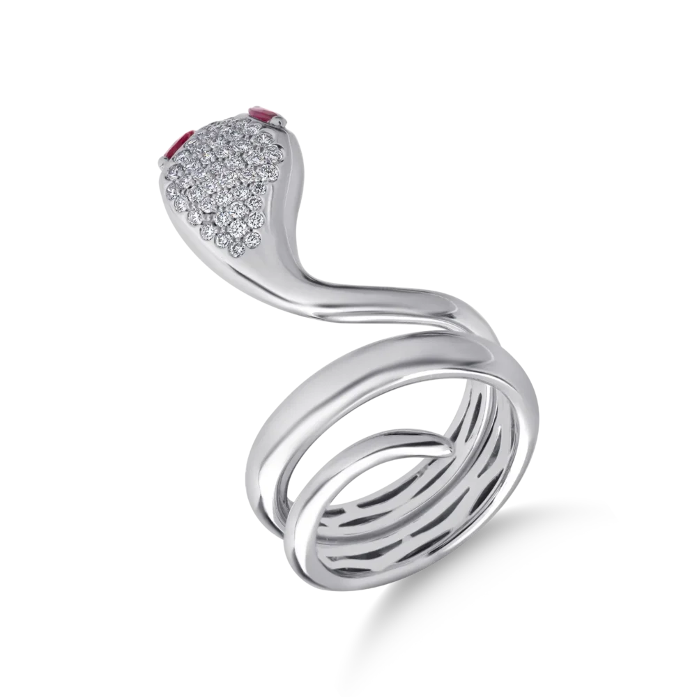 Inel sarpe din aur alb cu rubine marquise de 0.5ct si diamante de 0.5ct