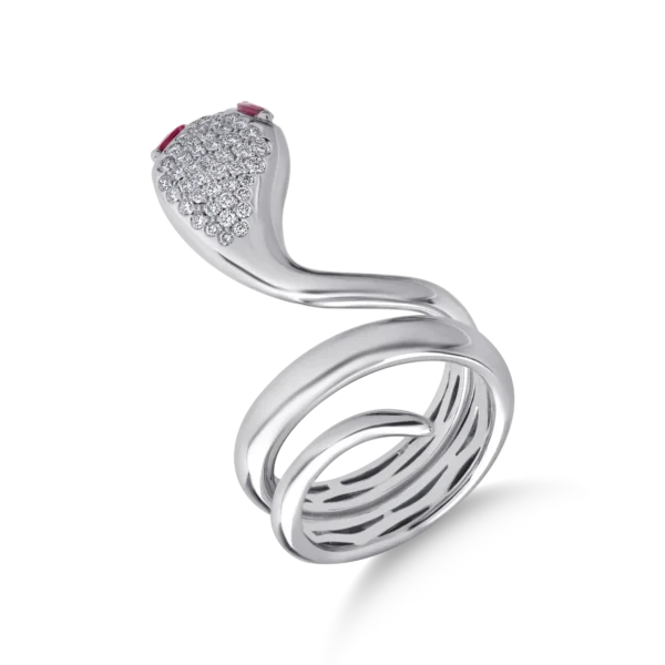 Inel sarpe din aur alb cu rubine marquise de 0.5ct si diamante de 0.5ct