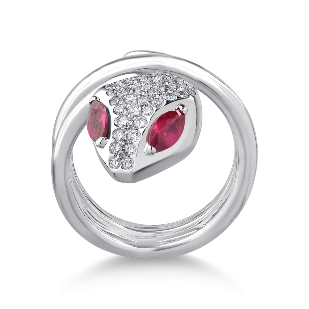 Inel sarpe din aur alb cu rubine marquise de 0.5ct si diamante de 0.5ct - imagine 2