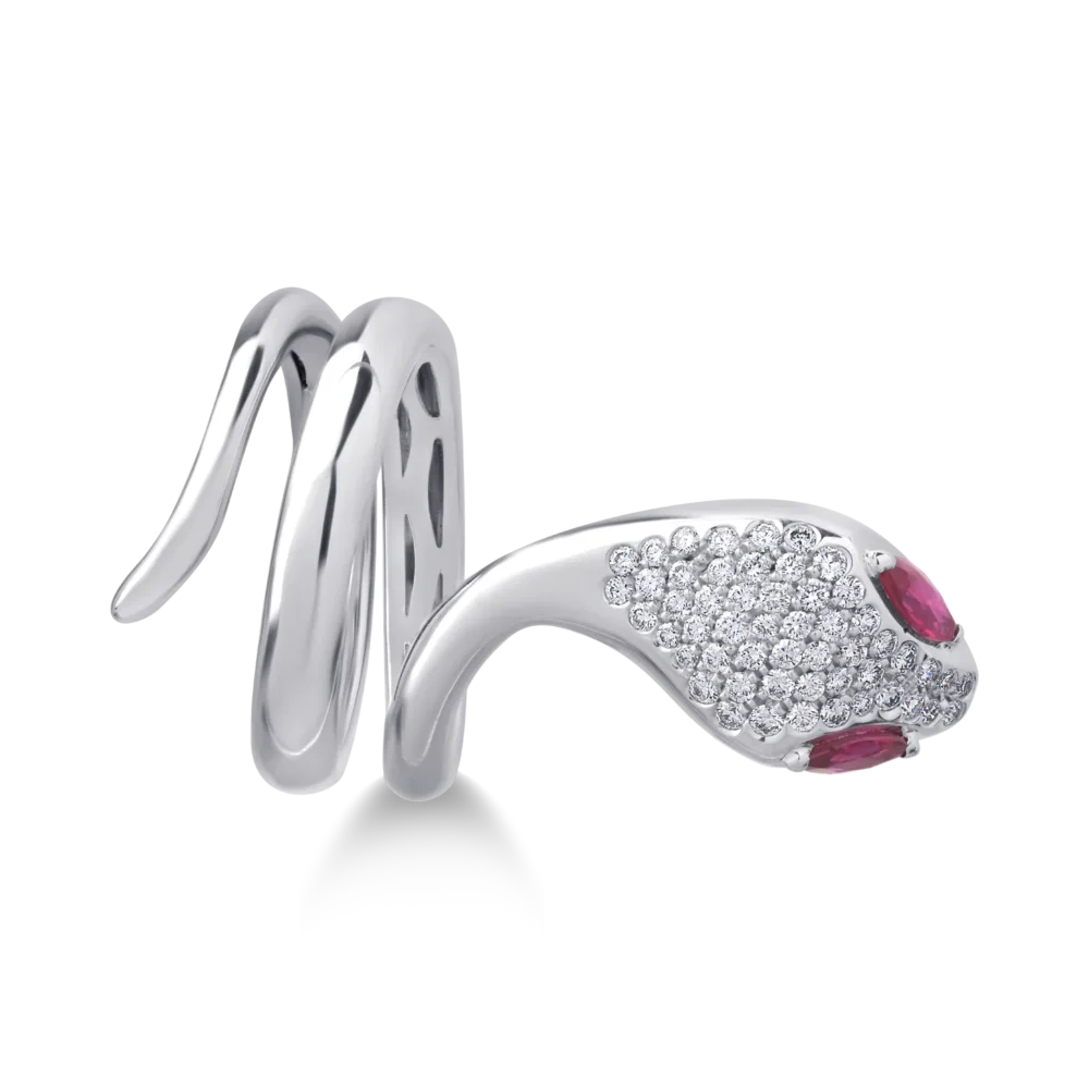 Inel sarpe din aur alb cu rubine marquise de 0.5ct si diamante de 0.5ct - imagine 3