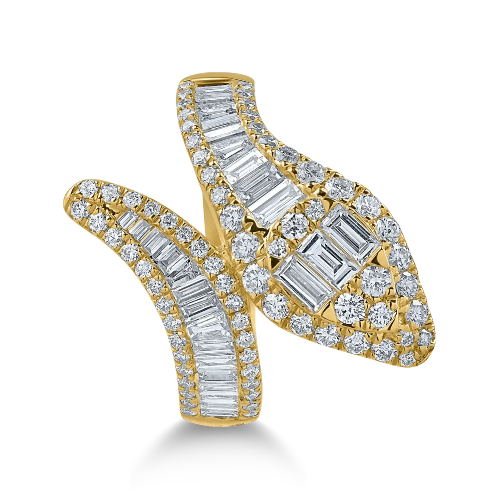 Inel sarpe din aur galben cu diamante baguette si rotunde de 1.4ct - imagine 2