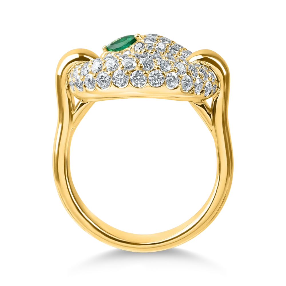 Inel sarpe din aur galben cu smaralde marquise de 0.1ct si diamante de 1.3ct - imagine 2