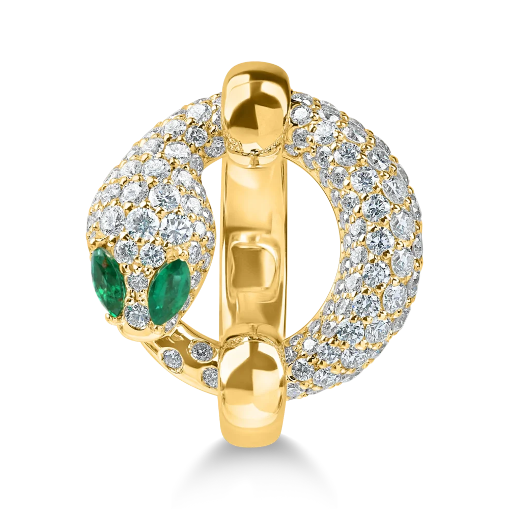 Inel sarpe din aur galben cu smaralde marquise de 0.1ct si diamante de 1.3ct - imagine 3