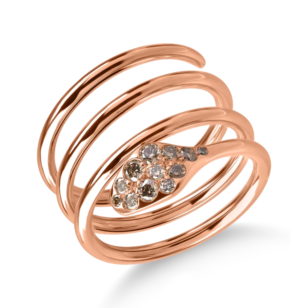 Inel sarpe din aur roz cu diamante maro de 0.3ct