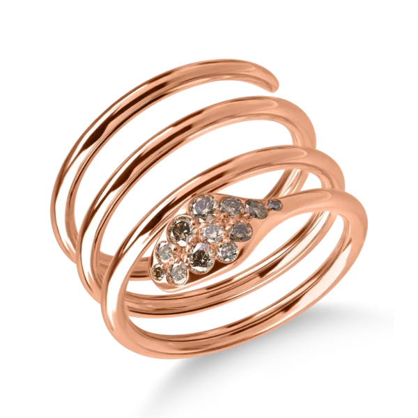 Inel sarpe din aur roz cu diamante maro de 0.3ct