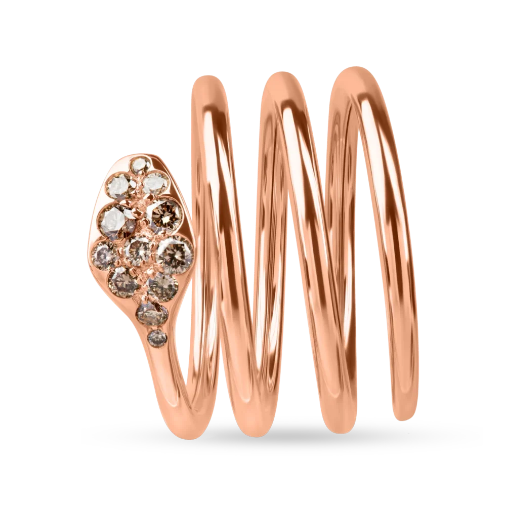 Inel sarpe din aur roz cu diamante maro de 0.3ct - imagine 3