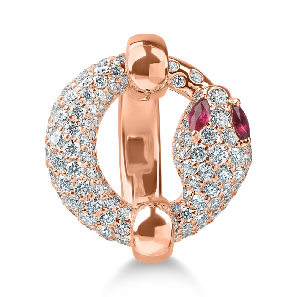 Inel sarpe din aur roz cu rubine marquise de 0.1ct si diamante de 1.3ct - imagine 3