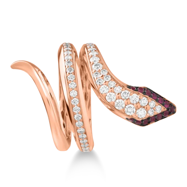 Inel sarpe din aur roz cu diamante de 0.78ct si rubine de 0.19ct