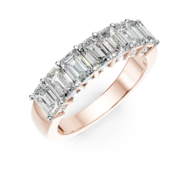 Inel semi eternity Leon din aur roz cu diamante emerald si rotunde de 1.5ct create in laborator