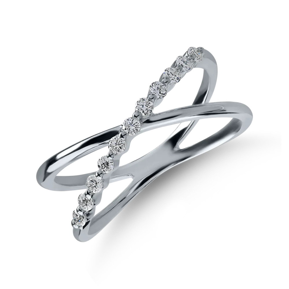 Inel semi eternity din aur alb cu diamante de 0.185ct