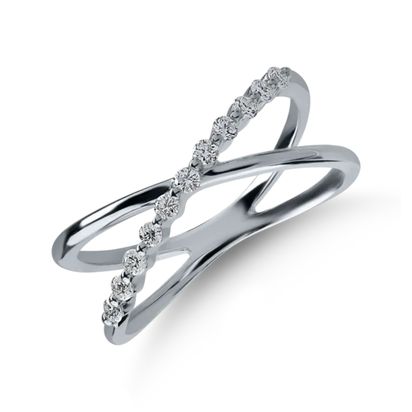 Inel semi eternity din aur alb cu diamante de 0.166ct