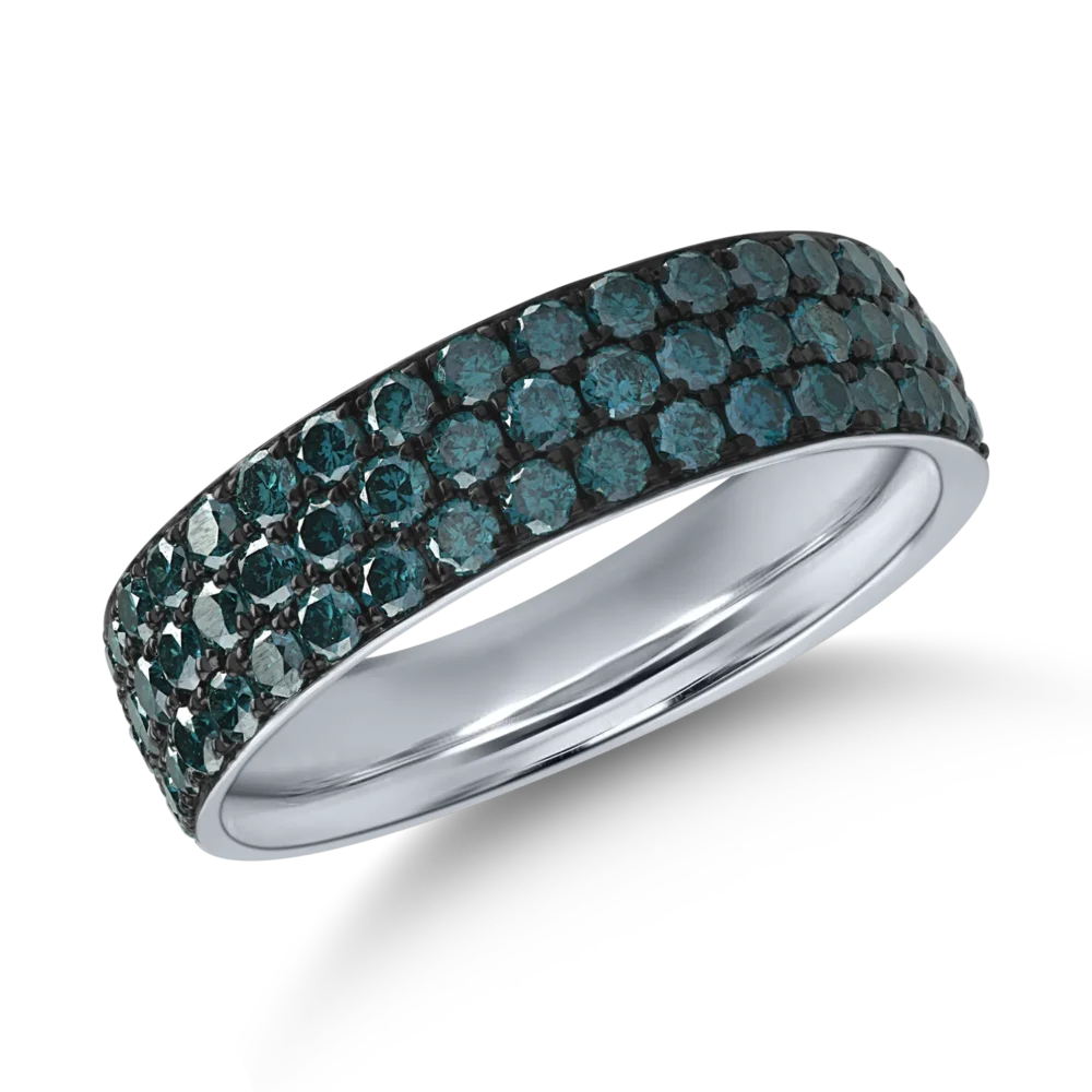 Inel semi eternity din aur alb cu diamante albastre de 0.9ct