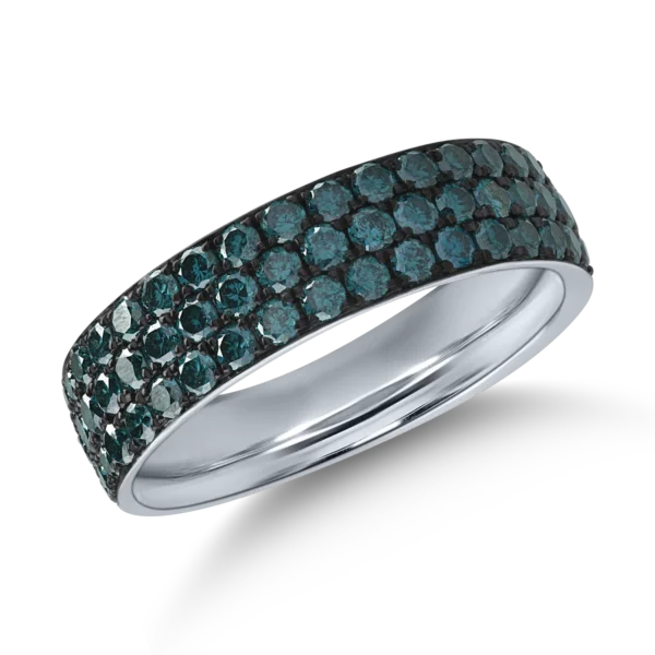 Inel semi eternity din aur alb cu diamante albastre de 0.92ct